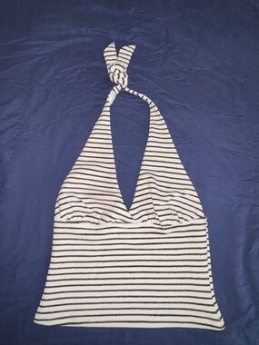 Princess Polly Cream and Brown Striped Halter Top